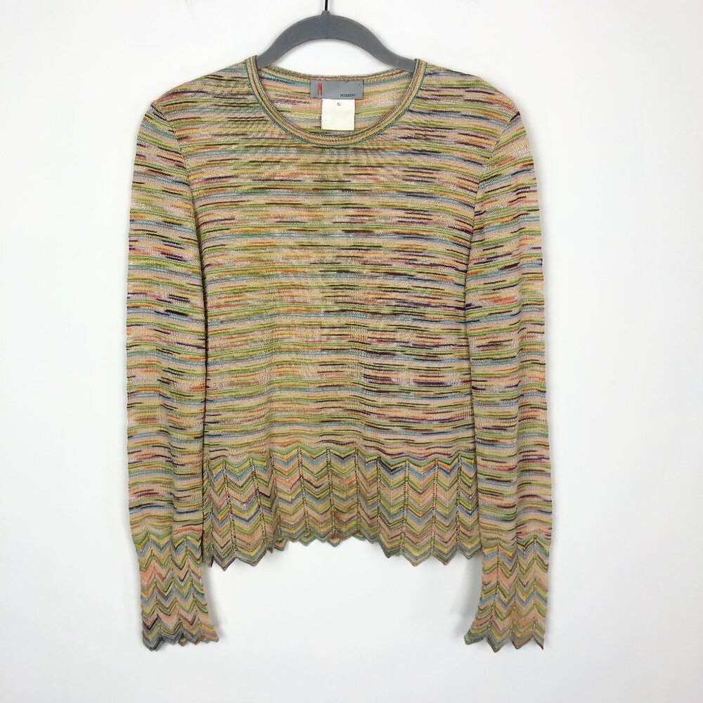 VTG Missoni Italy Multicolor Pullover Knit Top Sweater Chevron Hem Size 40 or S